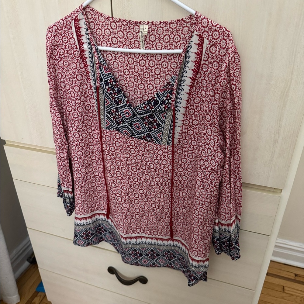 Grand & Greene Red and Black Geometric Blouse